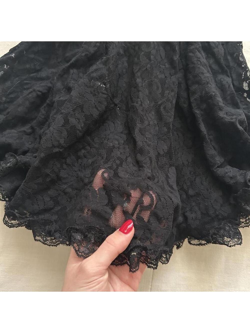 Black lace babydoll dress with pink rose and beaded details Size small - Picture 4 of 8